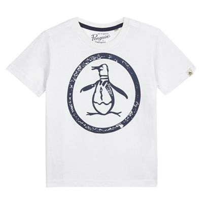 Original Penguin Boys' white distressed-effect logo print t-shirt